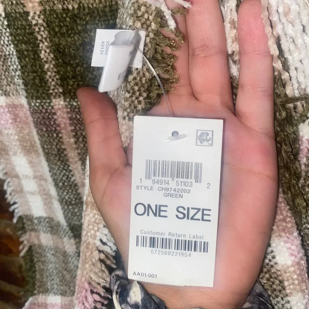 NWT Charter Club Green Pink Beige Tan Fringed Rectangle Scarf Women's